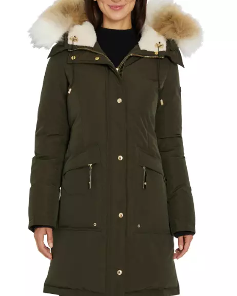 Sam Edelman Women's Olive Faux-Fur-Trim Hooded Parka, Medium