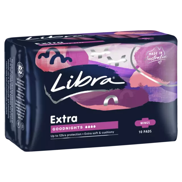 Libra Extra Goodnights With Wings 10 Pads Extra Soft & Cushiony 12hrs Protection