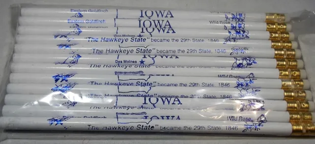 Dz 12 New Lead Pencils Iowa 29Th Hawkeye State Bird Goldfinch Flower Wild Rose