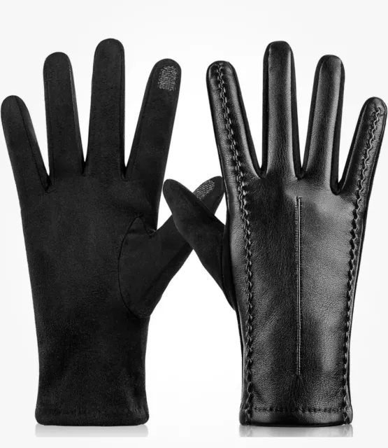 Betrysota Womens Synthetic Leather Gloves for Touchscreen Large, Black