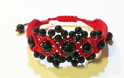 Red String Macrame Hand Braided Bracelet Bangle Made with Garnet Gemstone beads