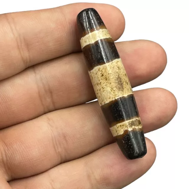 Unique Sassanian Ancient Tibetan Old Etched Agate Three Stripes Dzi Bead Amulet
