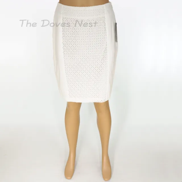 APT. 9 Women's Size 10 WHITE PENCIL SKIRT Crochet LACE EYELET PANEL Straight