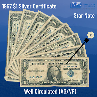 ✔ One 1957 Blue Seal $1 Dollar Silver Certificate Star Note, VG/VF, Old US Money