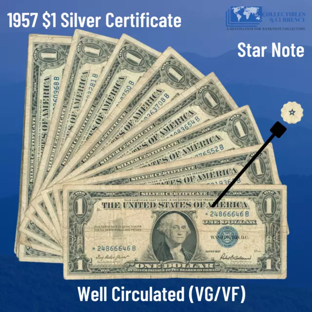 ✔ One 1957 Blue Seal $1 Dollar Silver Certificate Star Note, VG/VF, Old US Money