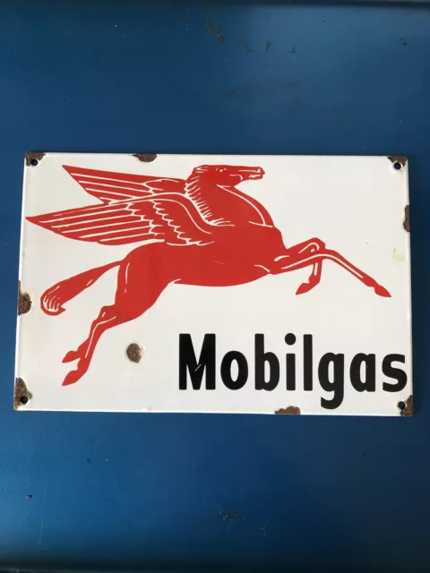 Vintage Mobilgas Sign Blechschild Schild  Porzellan Emaille Gas Pegasus