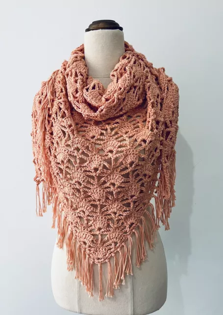Peach Triangle Shawl | Organic Cotton |Handmade | Crochet | New