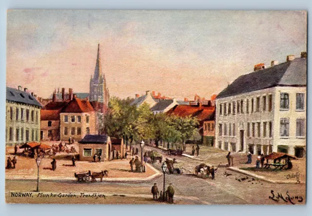 Trondheim Norway Postcard Horse Carriage Munke Garden c1910 Oilette Tuck Art