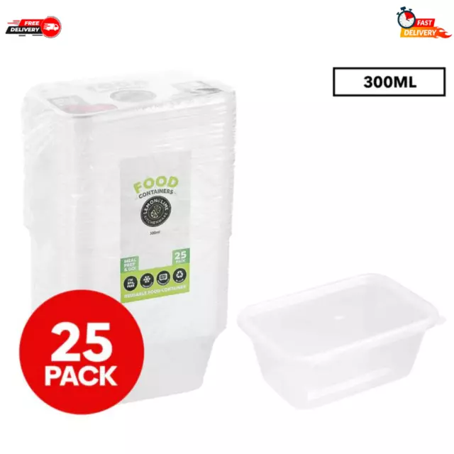 Takeaway Food Containers with Plastic Lids 300ml Take away Meal Prep Box AU Free