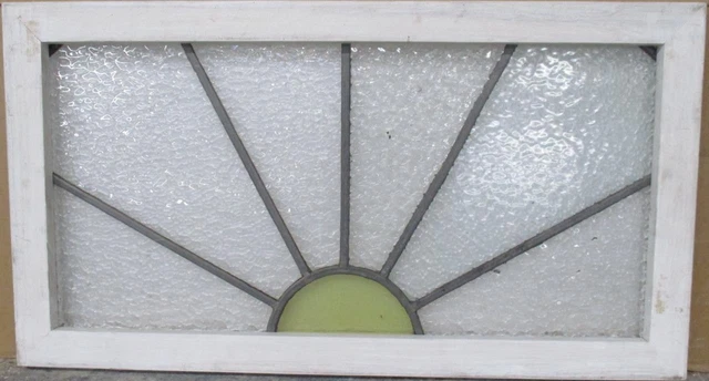 MIDSIZE OLD ENGLISH LEADED STAINED GLASS WINDOW Pretty Sunburst 30.25" x 16.5"