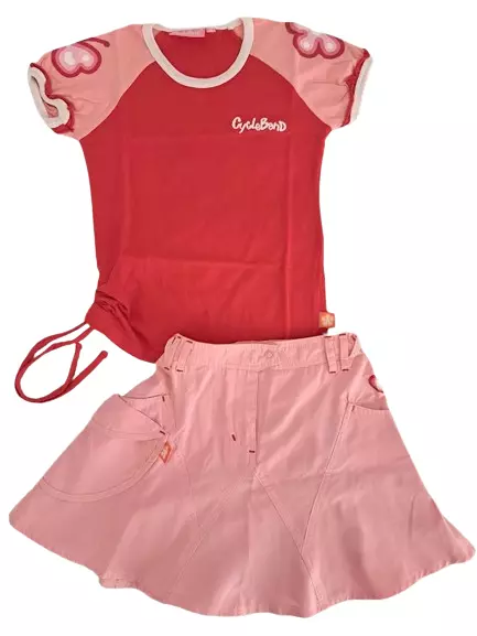 Lotto set completo gonna t-shirt CYCLE BAND rosso rosa bimba bambina 4 5 6 anni