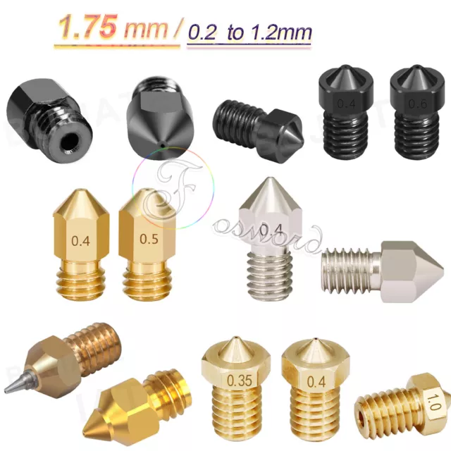 1.75/.2 3D Printer Nozzle Extruder Nozzle Filament Brass Steel Hotend Thread Lot