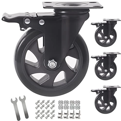 5 Inch Swivel Caster Wheels Set of 4, Heavy Duty Casters with Brake,