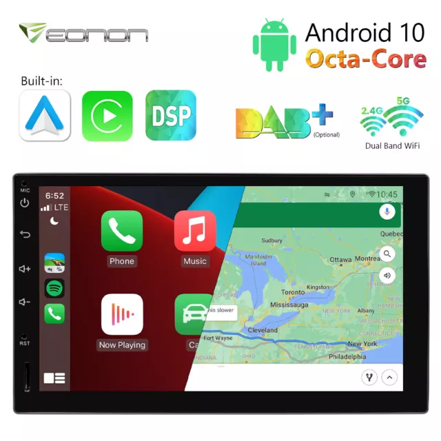 Double 2Din 7" Android Auto 10 Octa Core Car Stereo GPS Navi Apple CarPlay Radio