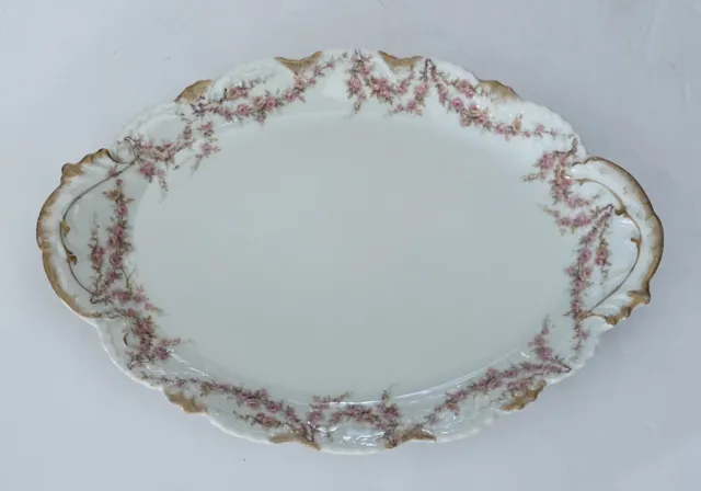 Theodore Haviland Limoges France Antique 12” Oval Platter Gold Trim Rose Garland