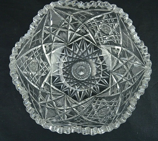 American Brilliant Period Cut Glass bowl ABP Hobstar Fan diamond cut