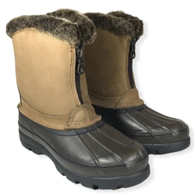 Bass Winter Snow Duck Boots Kodiak Leather Faux Fur Trim Plaid Lining Size 9M