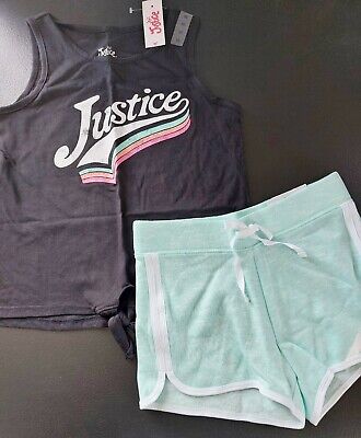 NWT Justice Girls Outfit Logo Tank Top/ Shorts Size 10