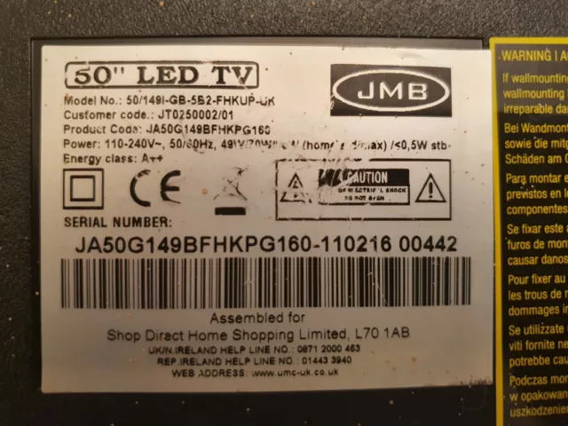 JMB 50/149I-GB-5B2-FHKUP-UK DTV TV LED remote control