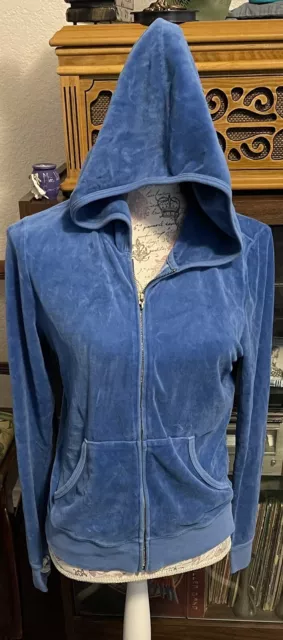 Juicy by Juicy Couture Hoodie Womens XL Blue Velour Midnight Track Suit Jacket