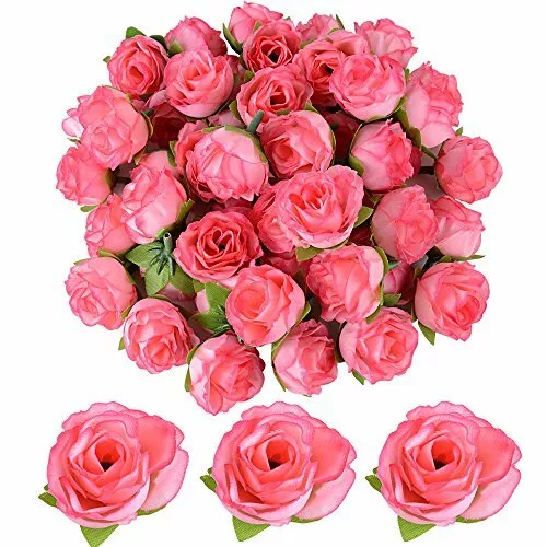 50 PZ TESTE di Rose Fiori Artificiali Seta Rosa Chiaro Finte