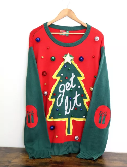 Spencers Workshop Christmas Tree Ugly Christmas Sweater Working Lights Adult XXL