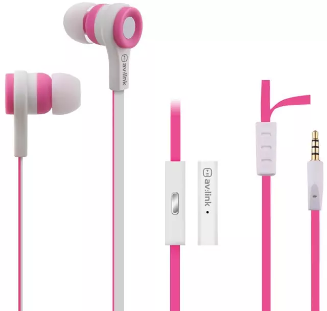 Av:link 100.313 Tough Eye Catching Rubberised Stereo Earphones - Pink/White