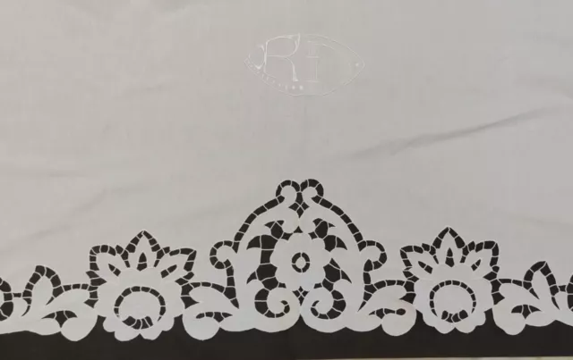 Lenzuolo Bianco Lino Ricamo Fiori Iniziali Rd Ritorno Fatto a Mano 317/207 CM,