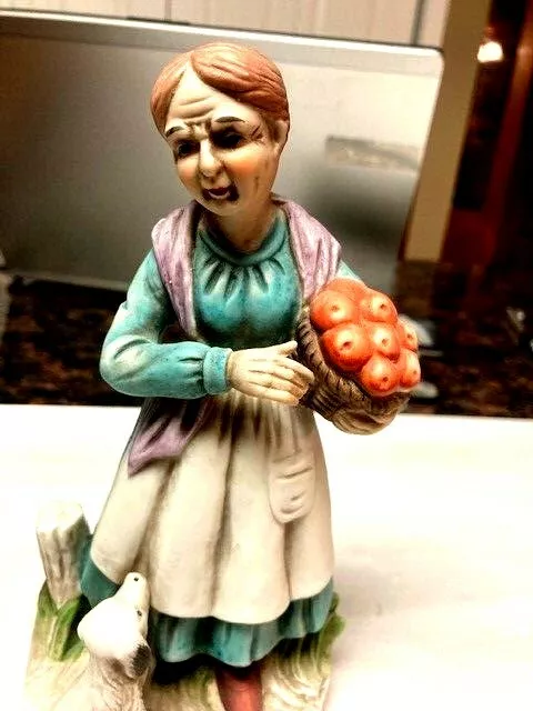 Homco Vintage Figurines - Elderly Woman Holding Basket w/Puppy