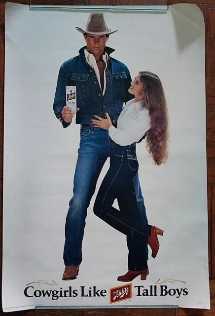 1981 Schiltz Beer Poster "Cowgirls Like Tall Boys" Brewery Milwaukeek cowboy