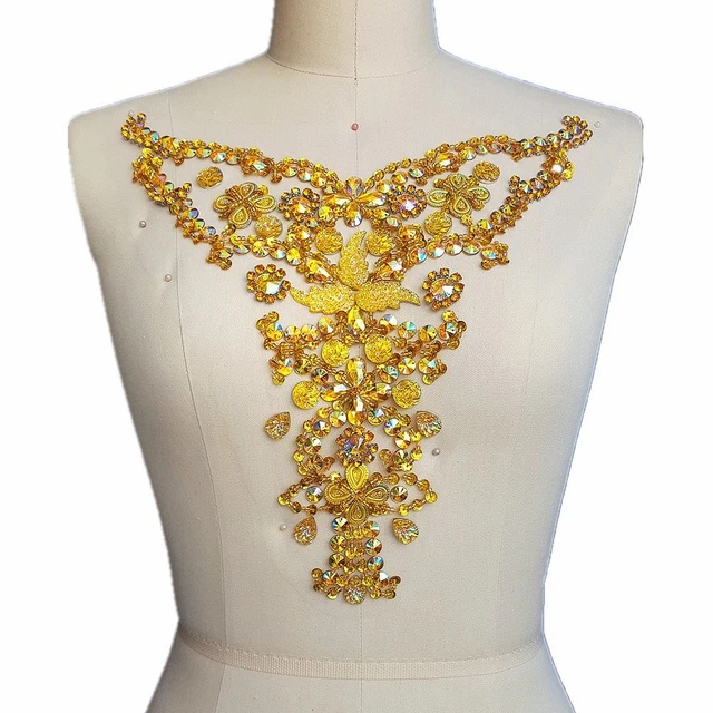 Rhinestone Crystal Trim Bridal Applique Beaded Sequin Sew On Neckline Design