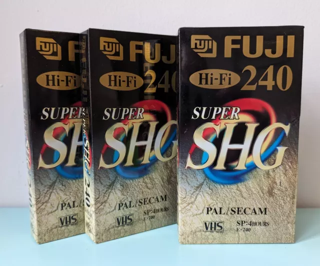 3 x FUJI Super SHG E-240 Hi-Fi Blank VHS Video Cassette Tapes - New & Sealed