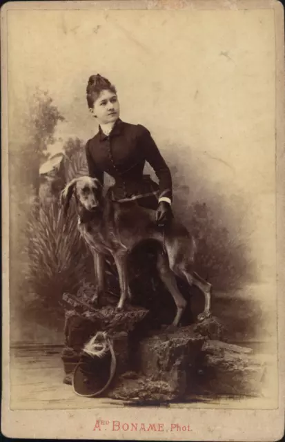 Boname, Besançon, Jeune femme et son chien  Vintage albumen print Tirage album