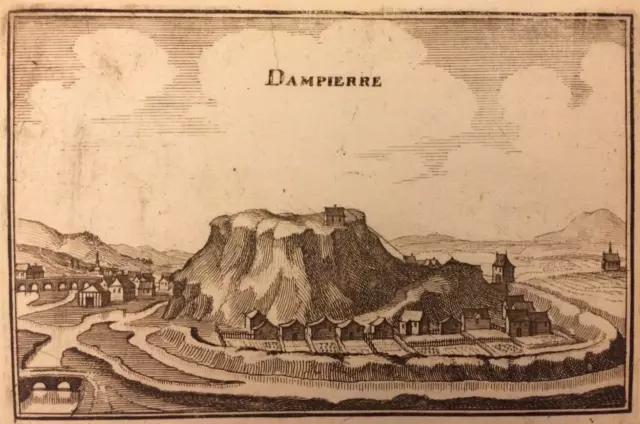 Vue de Dampierre, gravure ancienne XVIIe siècle Mérian 2