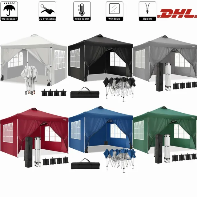Pavillon Wasserdicht Faltpavillon 3x3m Partyzelt Klappar Zelt Mit 4 Seitenteilen