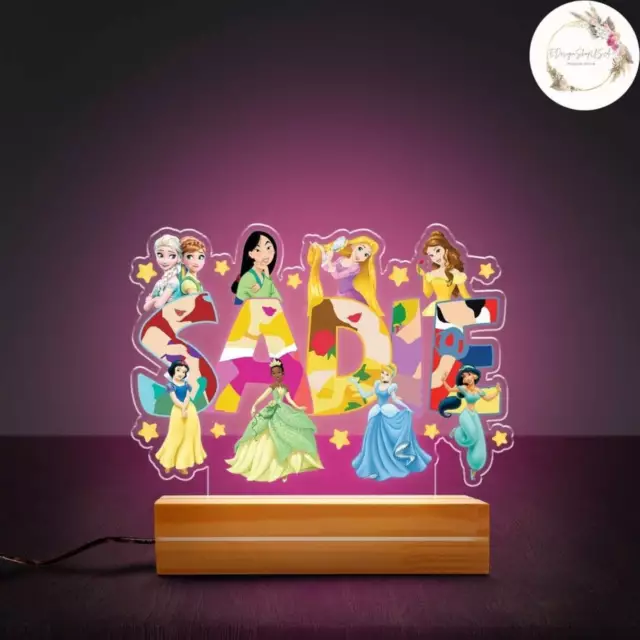 Custom Name Disney Princess Night Light Disney Prince Baby Kids Room Decor Gift