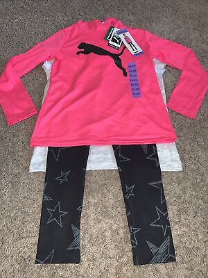 NWT Girl's Puma Pink Gray Black 3-Piece Outfit Set Size XSMALL (5-6)