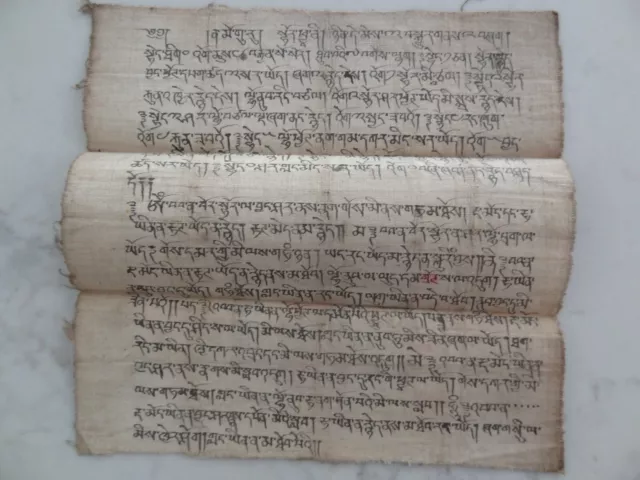 Antique Mongolian Tibetan  Buddhist Handwritten Manuscript Sheet On Cotton