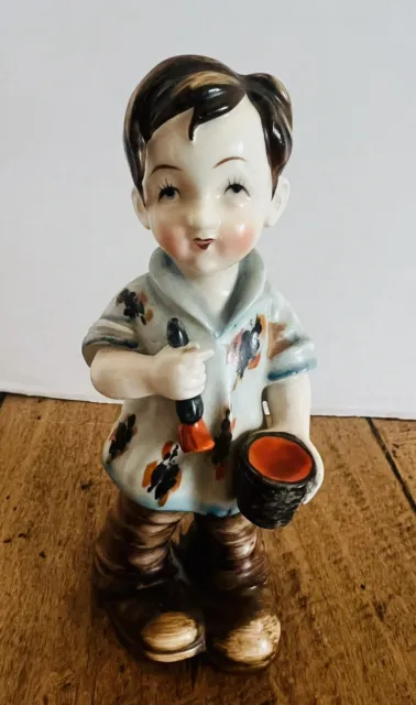 Vintage Occupied Japan Figurine Little Boy with Paint Brush 5” Rare Sample