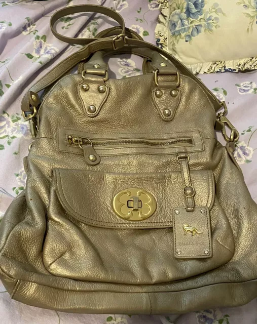 EMMA FOX  fold over LG. Organizer Gold Satchel Handbag, Convertible Shoulder Bag
