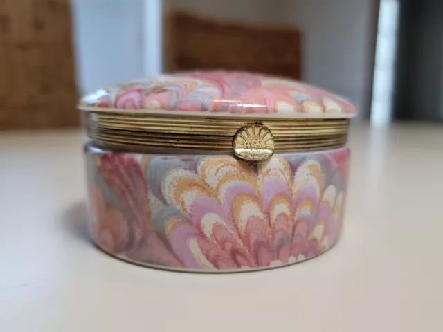 Vintage Psychedelic Pink Blue Gold Round Trinket Jewelry Japanese Porcelain Box