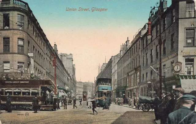 Postcard - Glasgow, Scotland, Union Street, Busy Activity, Streetcars - C. 1910