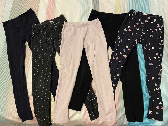 Pacchetto leggings bambina x5 7-8 anni a pois neri blu navy farfalle H&M
