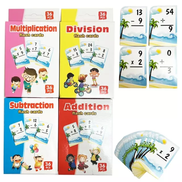 Set 4 Math Flash Cards Addition Subtraction Multiplication Division Child Learn