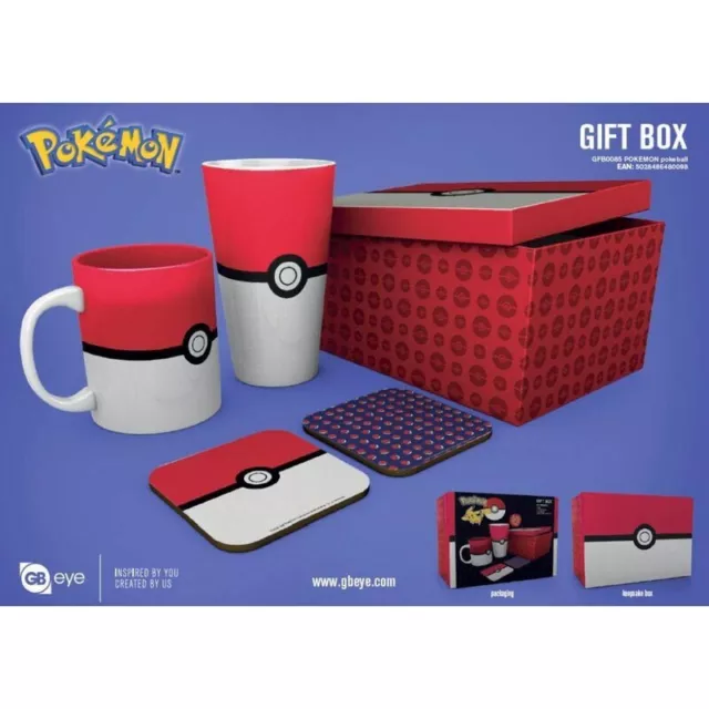 POKEMON Pokéball Gift Set Glass + Mug + 2 Coasters This gift set by GB Eye will