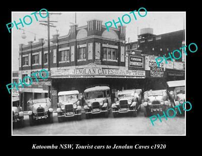 OLD POSTCARD SIZE PHOTO OF KATOOMBA NSW JENOLAN CAVES TOURIST CARS c1920