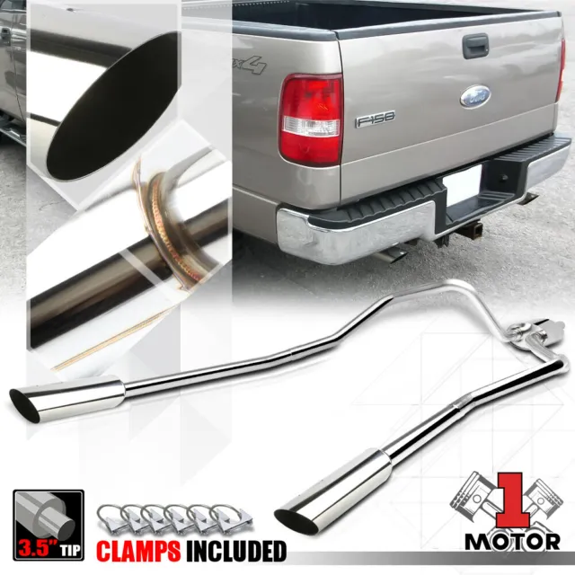 SS Dual Muffler 3.5" Angle Cut Tip Catback Exhaust for 04-08 Ford F150 4.6/5.4