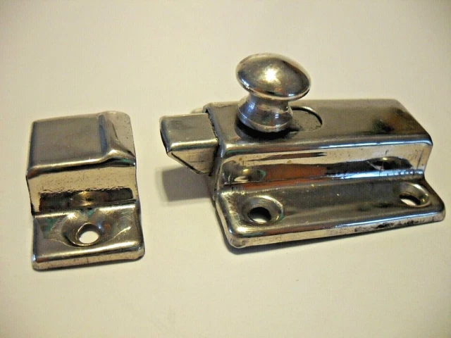 Vintage NOS NICKEL Plated Brass Hoosier Cabinet Door Twist Latch Spring Loaded