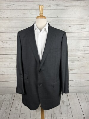 J. Hilburn VITALE BARBERIS WOOL Gray Blue Plaid 2 Button Sport Coat Mens 44XL