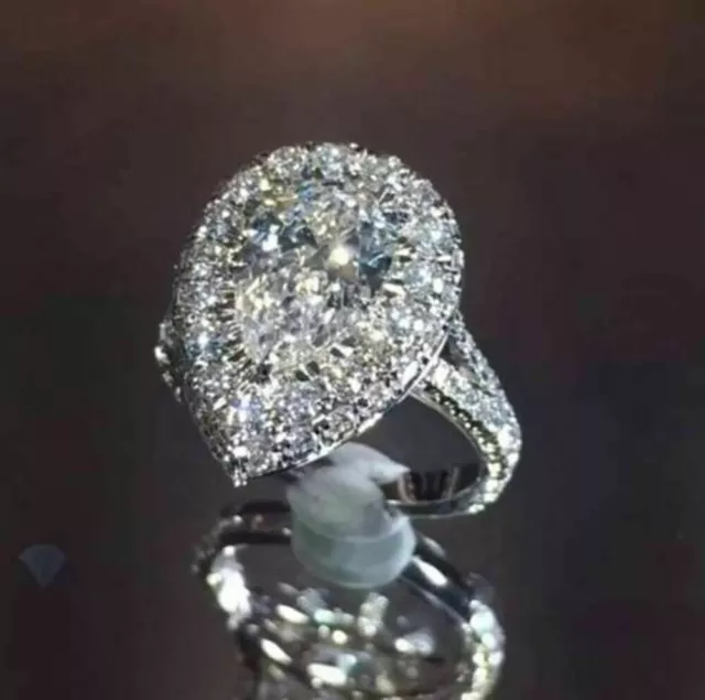 Split Shank 4.00 Ct Pear Cut Real Treated Diamond 925 Silver Engagement Ring
